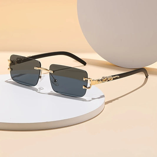 Retro Square Frame Fashion Glasses - Golden-Tone Metal Accents