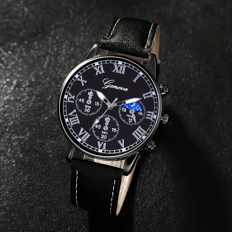 Quartz Watch with Faux Leather Strap